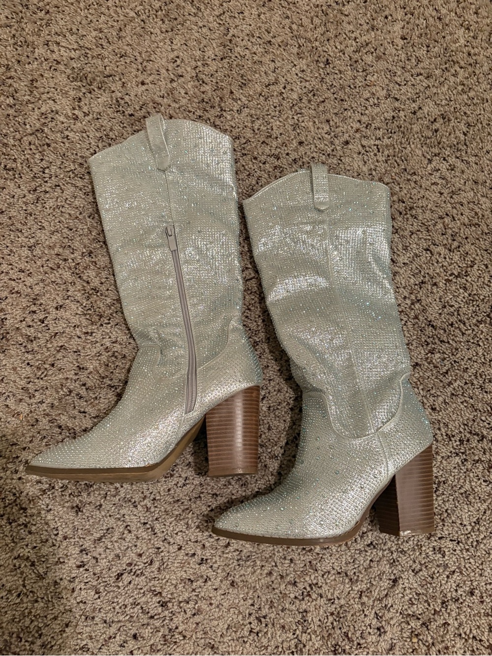 Sparkle Western Knee-High Boots in Silver